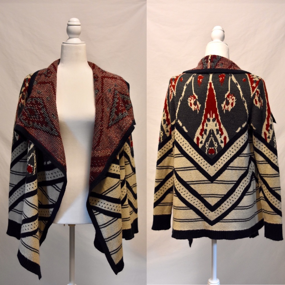 ST. JOHN’S BAY Open Cardigan Red/White/Navy Size M